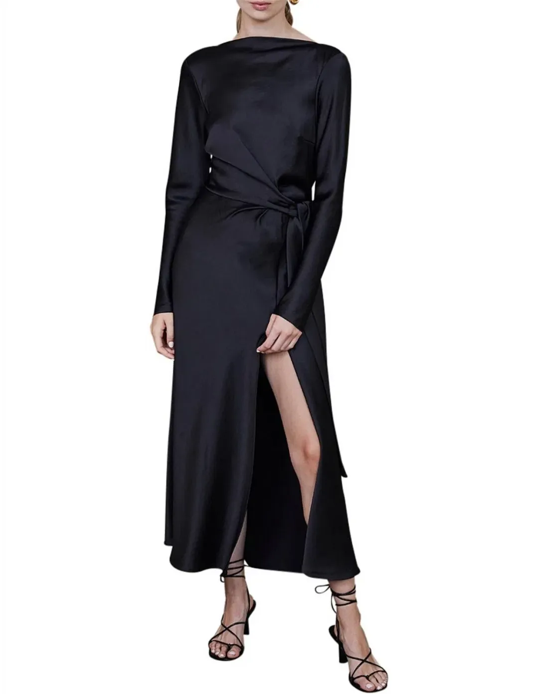 Bec & Bridge Agatha Long Sleeve Wrap Dress with Front Split Black AU8 for rent on The Volte - main image