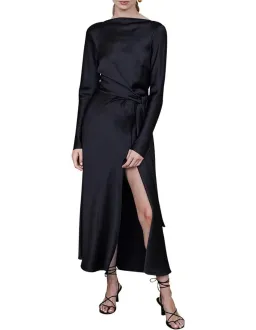 Bec & Bridge Agatha Long Sleeve Wrap Dress with Front Split Black AU8 for rent on The Volte - image 2