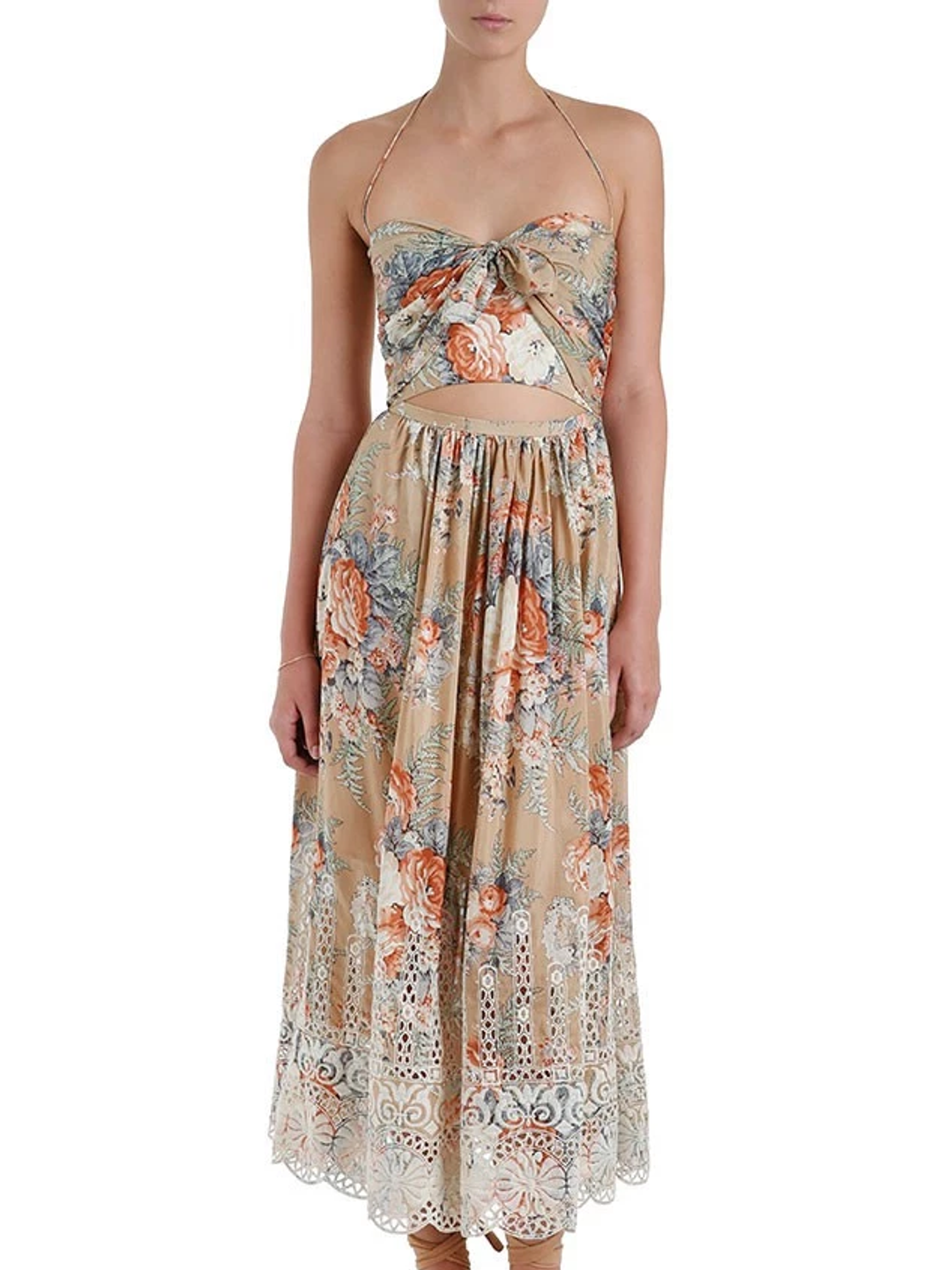 Zimmermann Anais Antique Tie Dress Nude Floral Size 8 for rent on The Volte - main image