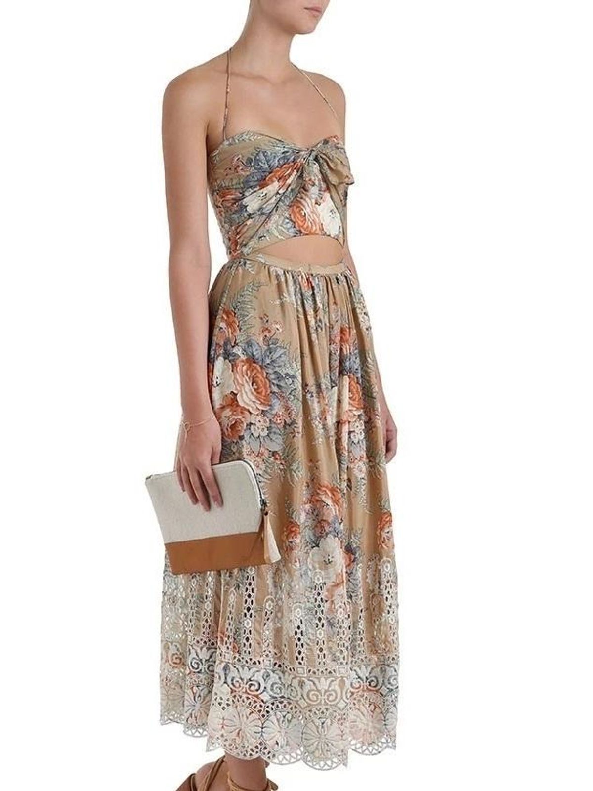 Zimmermann Anais Antique Tie Dress Nude Floral Size 8 - Image 4