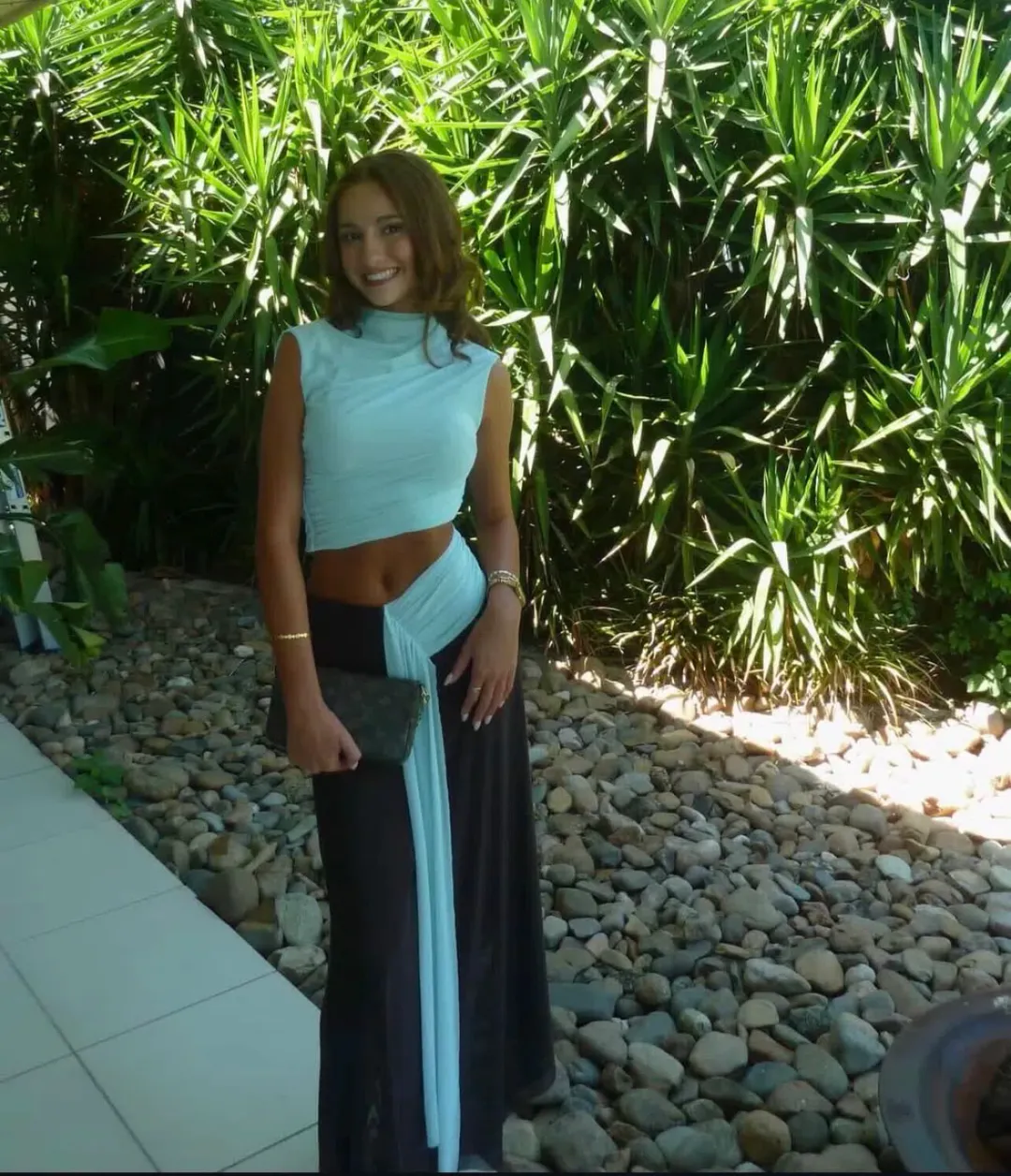 bec + bridge Conni Asym Midi Dress in Arctic Blue/Dark Chocolate. for rent on The Volte - main image