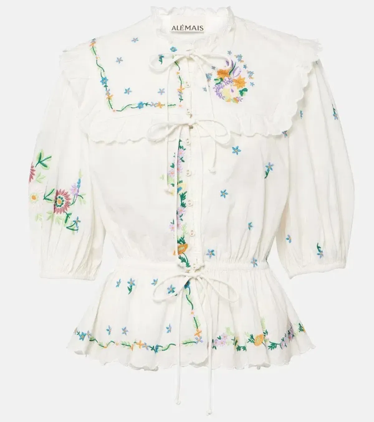 ALEMAIS Willa Embroidered Blouse and Midi Skirt Set White Floral Size 10 AU - Image 4