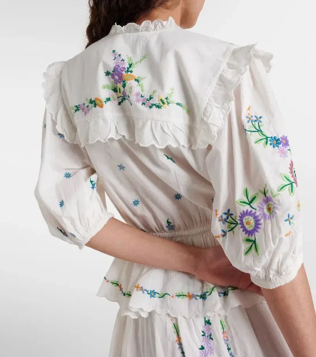 ALEMAIS Willa Embroidered Blouse and Midi Skirt Set White Floral Size 10 AU for rent on The Volte - main image