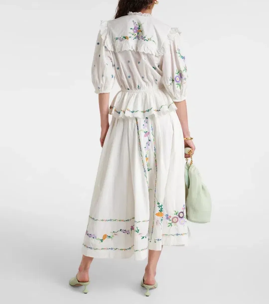 ALEMAIS Willa Embroidered Blouse and Midi Skirt Set White Floral Size 10 AU for rent on The Volte - main image