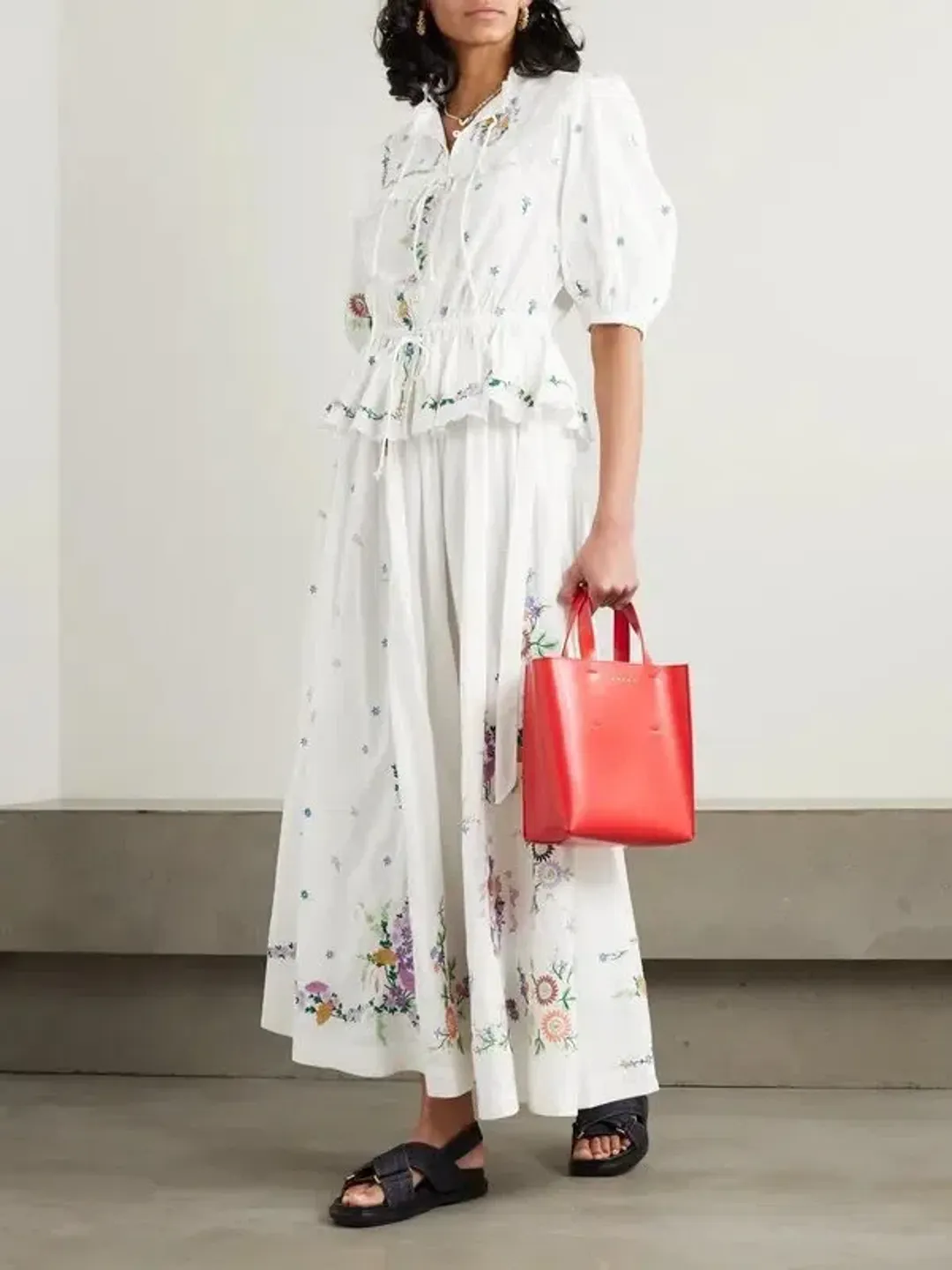 ALEMAIS Willa Embroidered Blouse and Midi Skirt Set White Floral Size 10 AU for rent on The Volte - main image