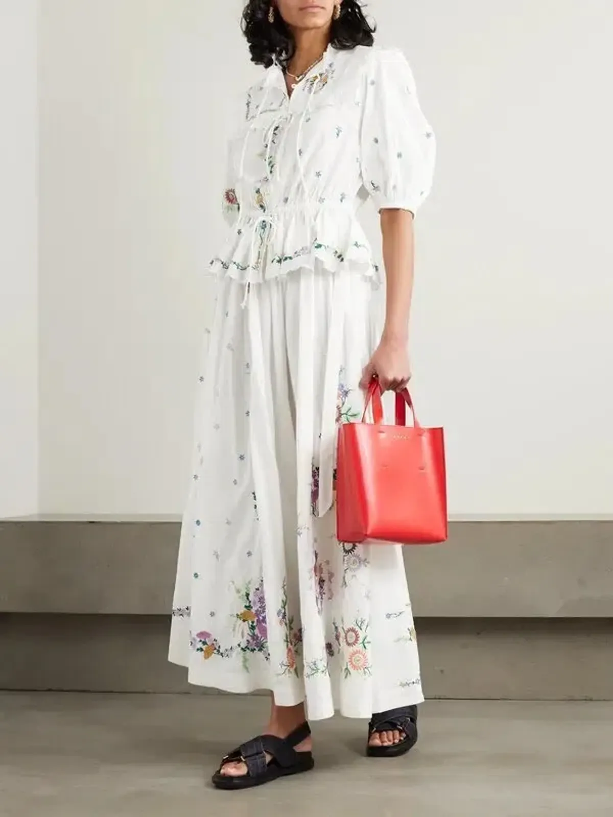 ALEMAIS Willa Embroidered Blouse and Midi Skirt Set White Floral Size 10 AU - Image 2