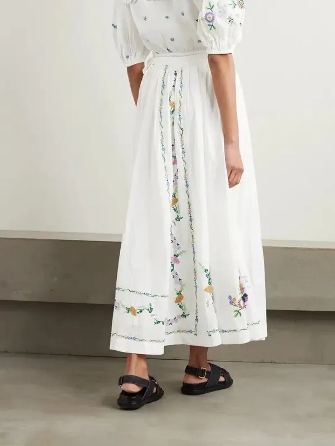 ALEMAIS Willa Embroidered Blouse and Midi Skirt Set White Floral Size 10 AU for rent on The Volte - main image