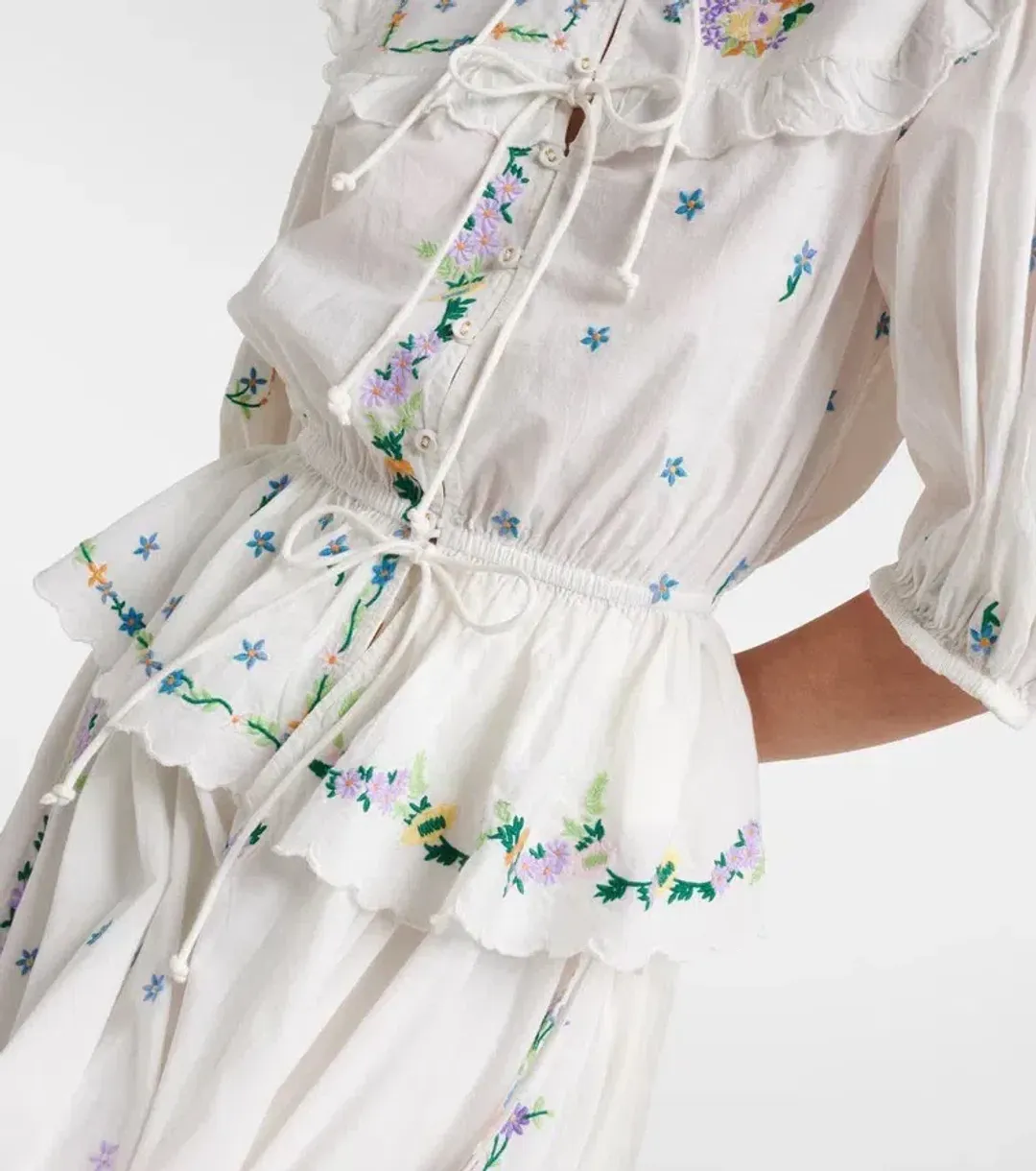 ALEMAIS Willa Embroidered Blouse and Midi Skirt Set White Floral Size 10 AU for rent on The Volte - main image