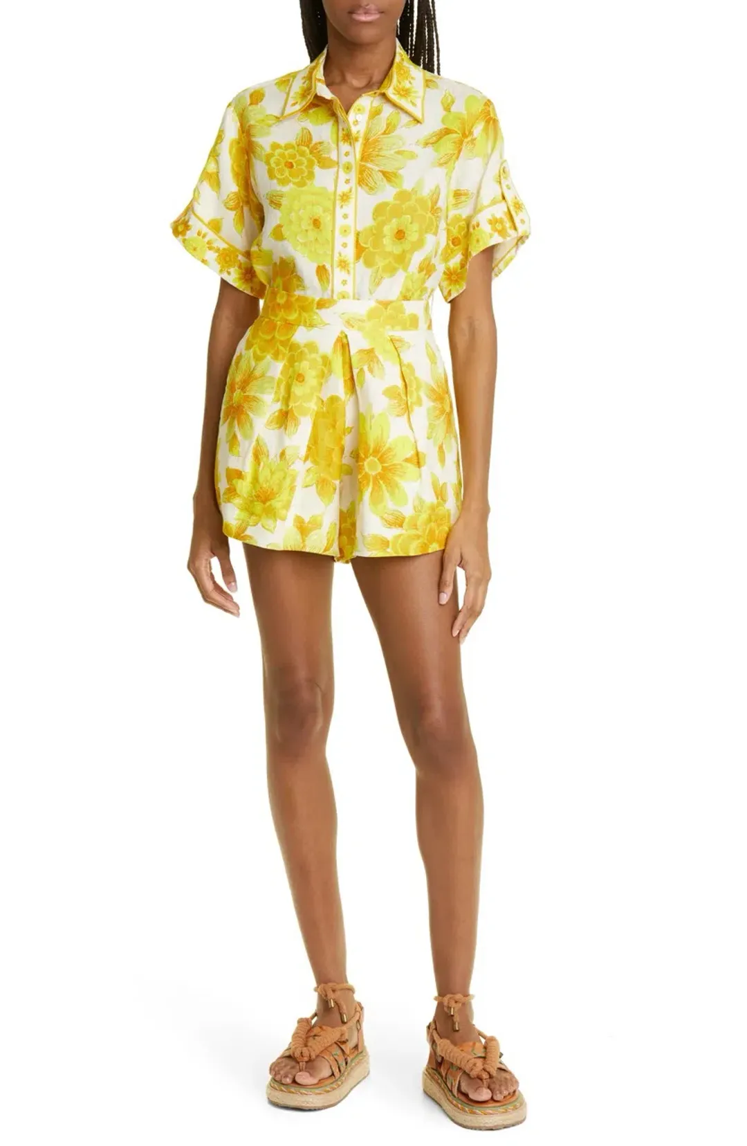 Alemais Sonny Oversized Shirt and Shorts Set Floral Lemon Size 8 for rent on The Volte - main image