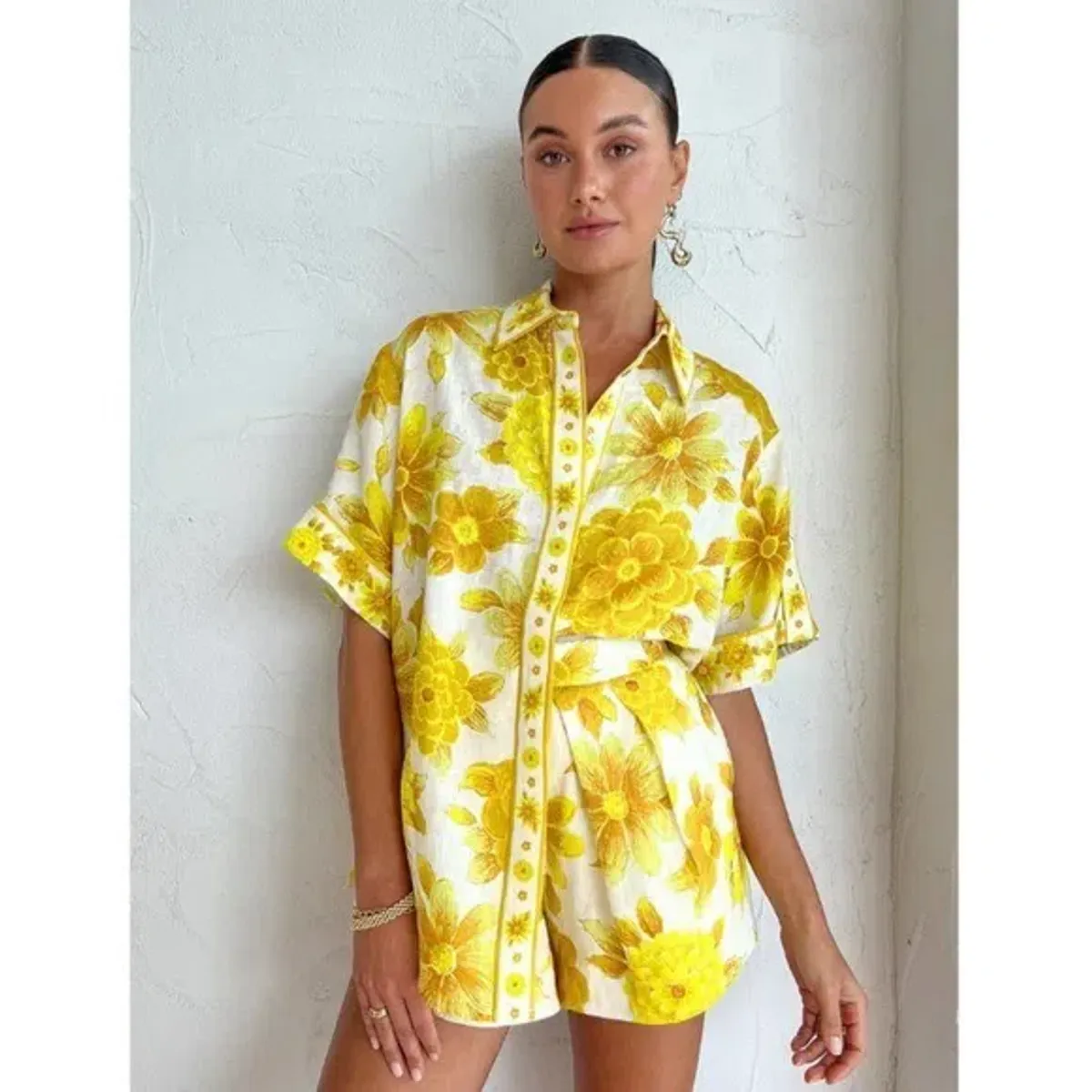 Alemais Sonny Oversized Shirt and Shorts Set Floral Lemon Size 8 - Image 4