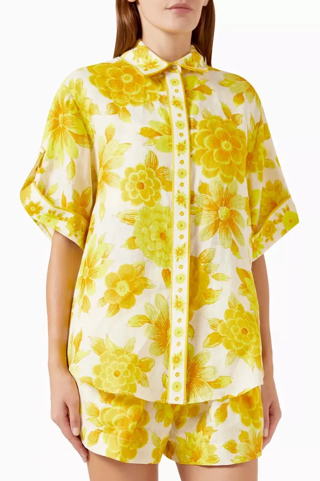 Alemais Sonny Oversized Shirt and Shorts Set Floral Lemon Size 8 for rent on The Volte - main image