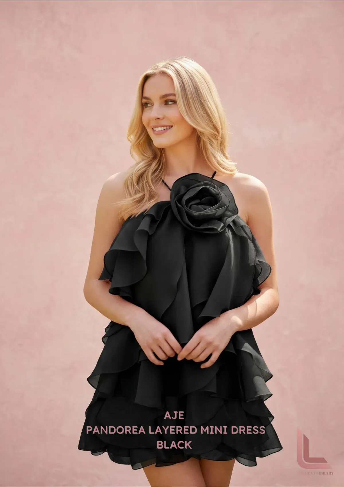 Aje Pandorea Layered Mini Dress BLACK for rent on The Volte - main image