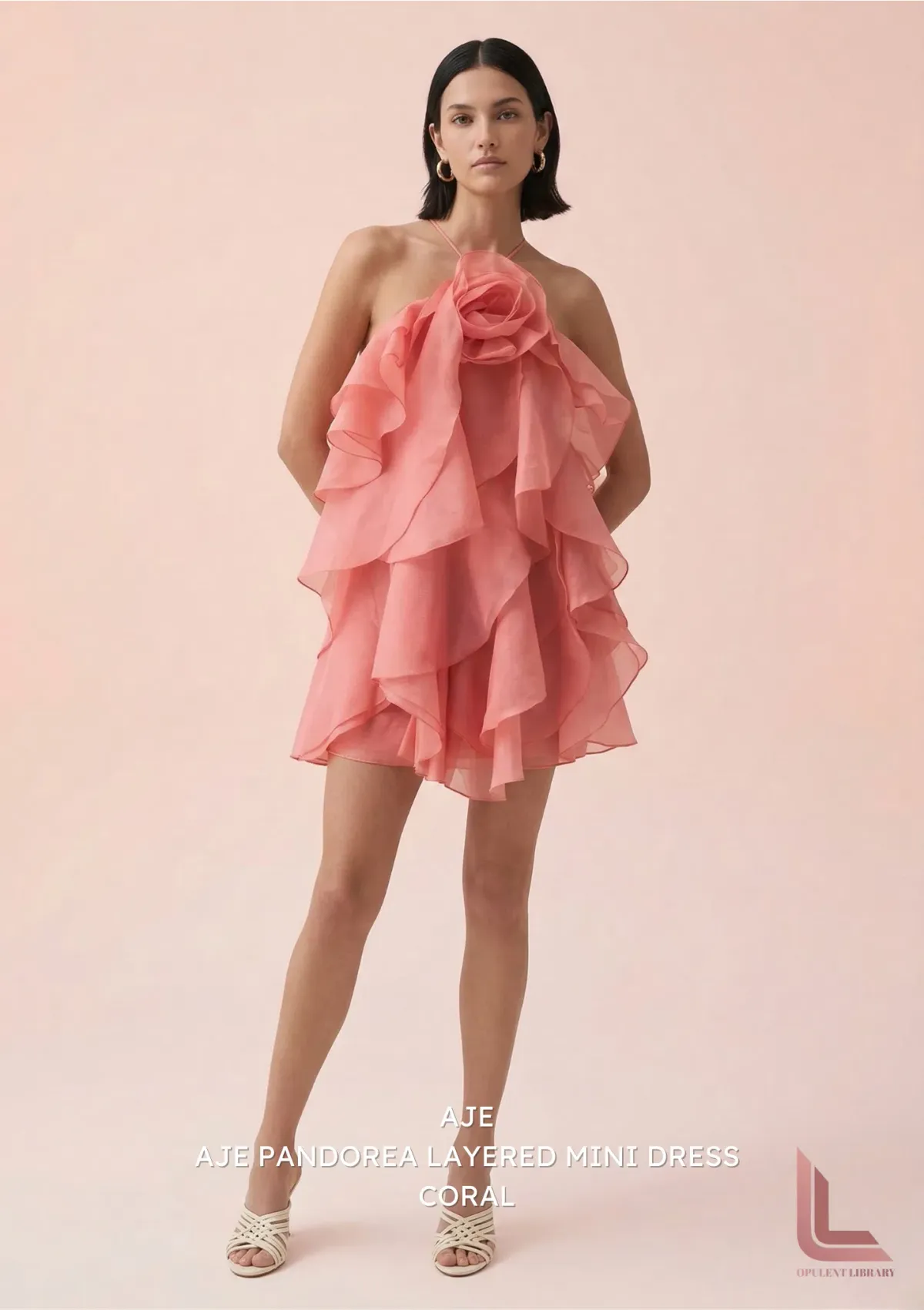 Aje Aje Pandorea Layered Mini Dress CORAL for rent on The Volte - main image