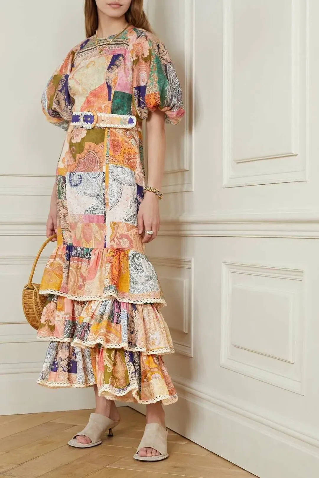 ZIMMERMANN ANNEKE RUFFLE HEM MIDI DRESS PATCH PAISLEY (Size: 1) for rent on The Volte - main image