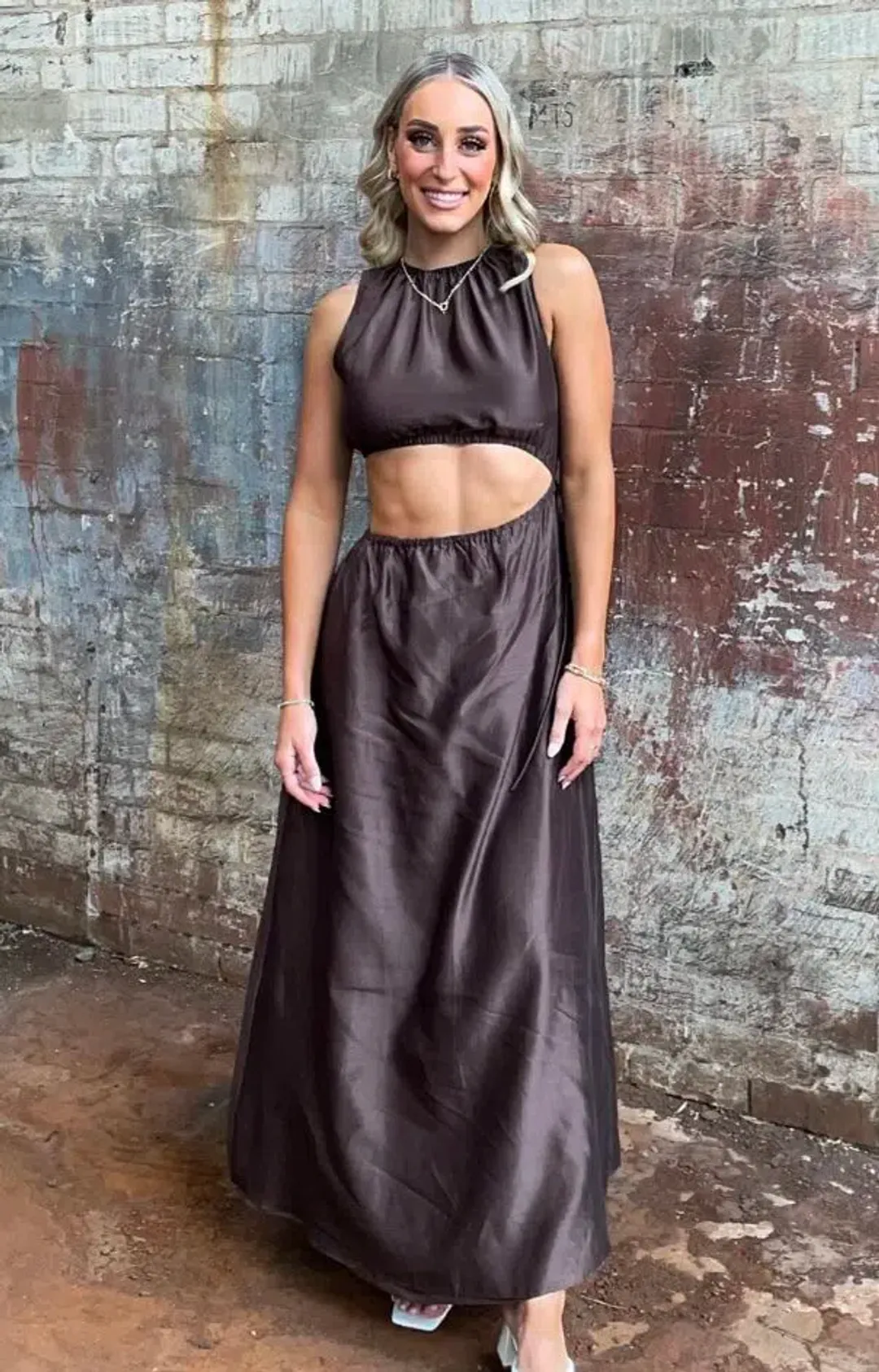 SIR Anne Asymmetrical Maxi Dress Brown Size 10 for rent on The Volte - main image