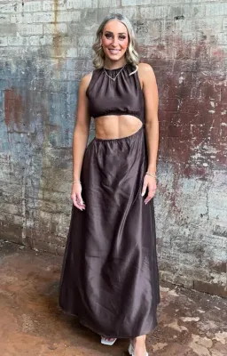 SIR Anne Asymmetrical Maxi Dress Brown Size 10 for rent on The Volte - image 1