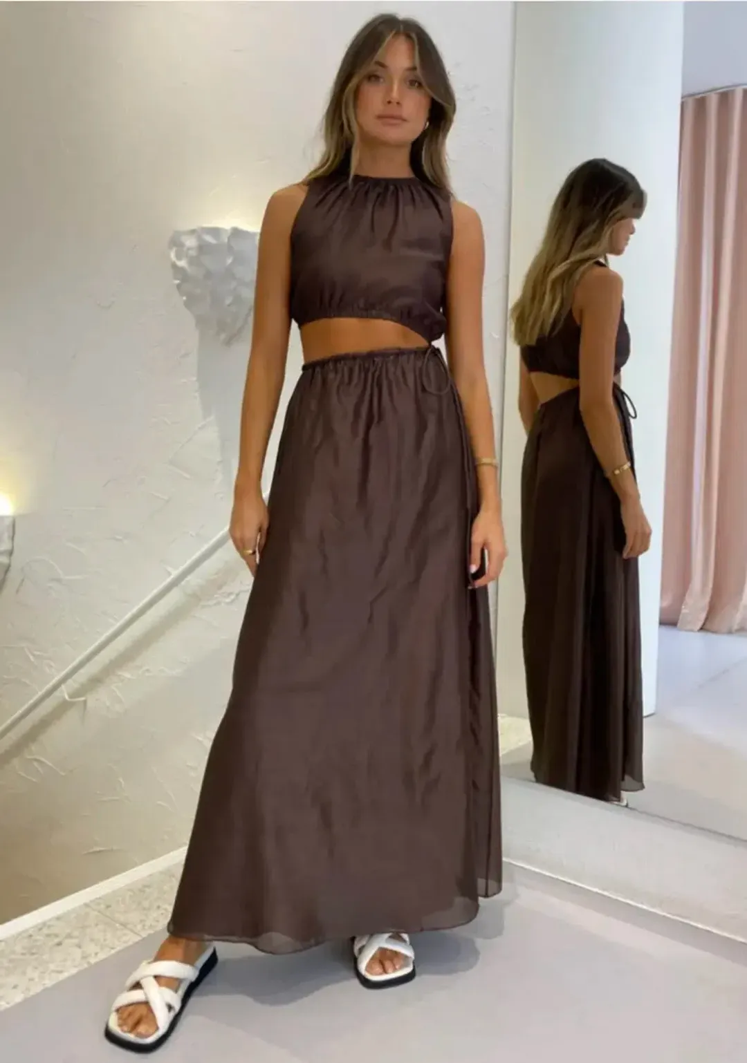 SIR Anne Asymmetrical Maxi Dress Brown Size 10 for rent on The Volte - main image