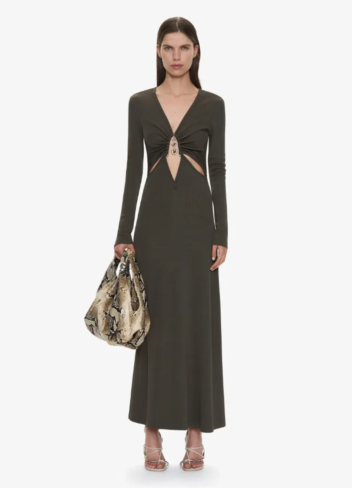 Christopher Esber Droplet Crystal Loophole Long Sleeve Dress Husk Size 12 - Image 1