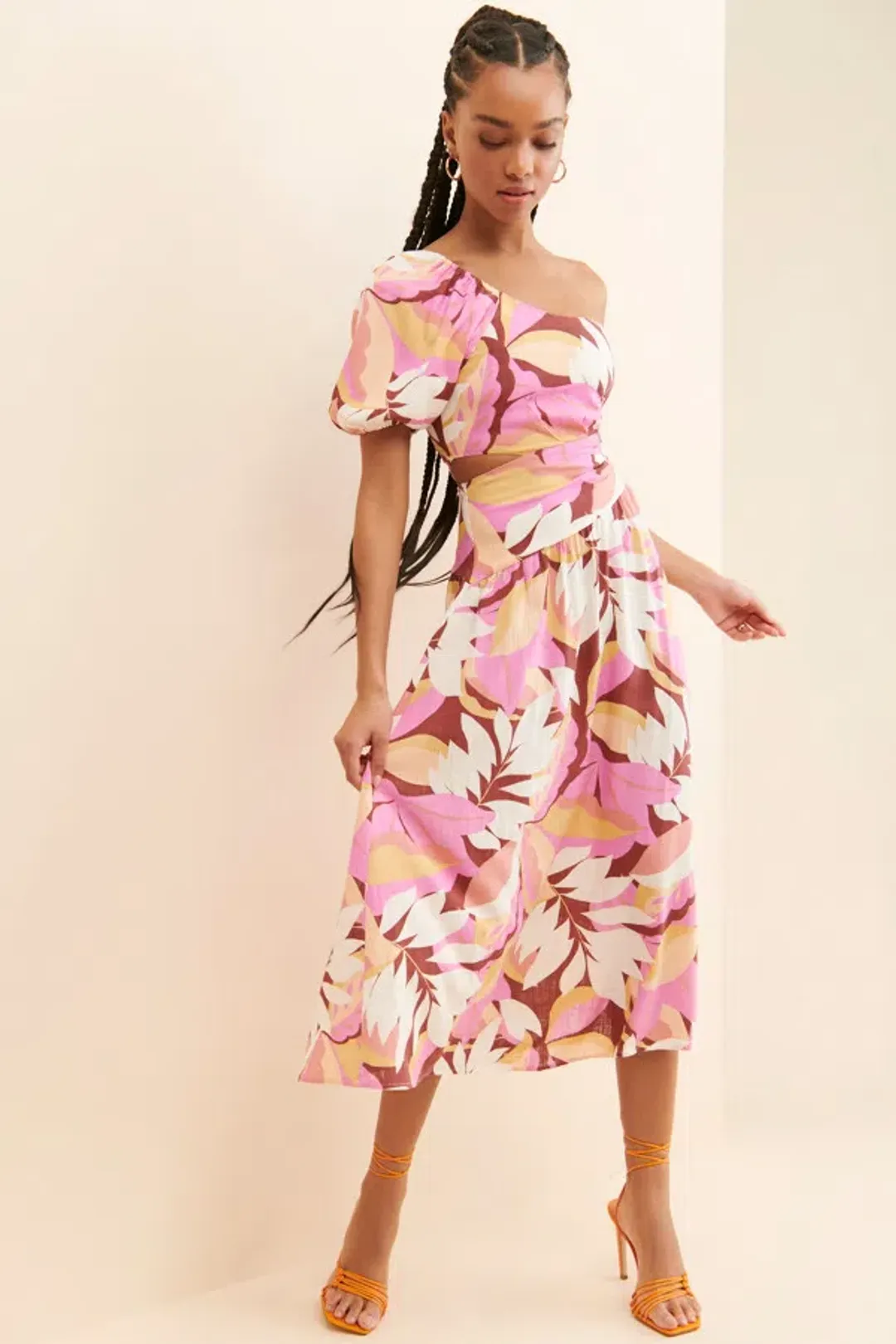 MINKPINK Kali One Shoulder Midi Dress – Tropical Floral – Size S for rent on The Volte - main image
