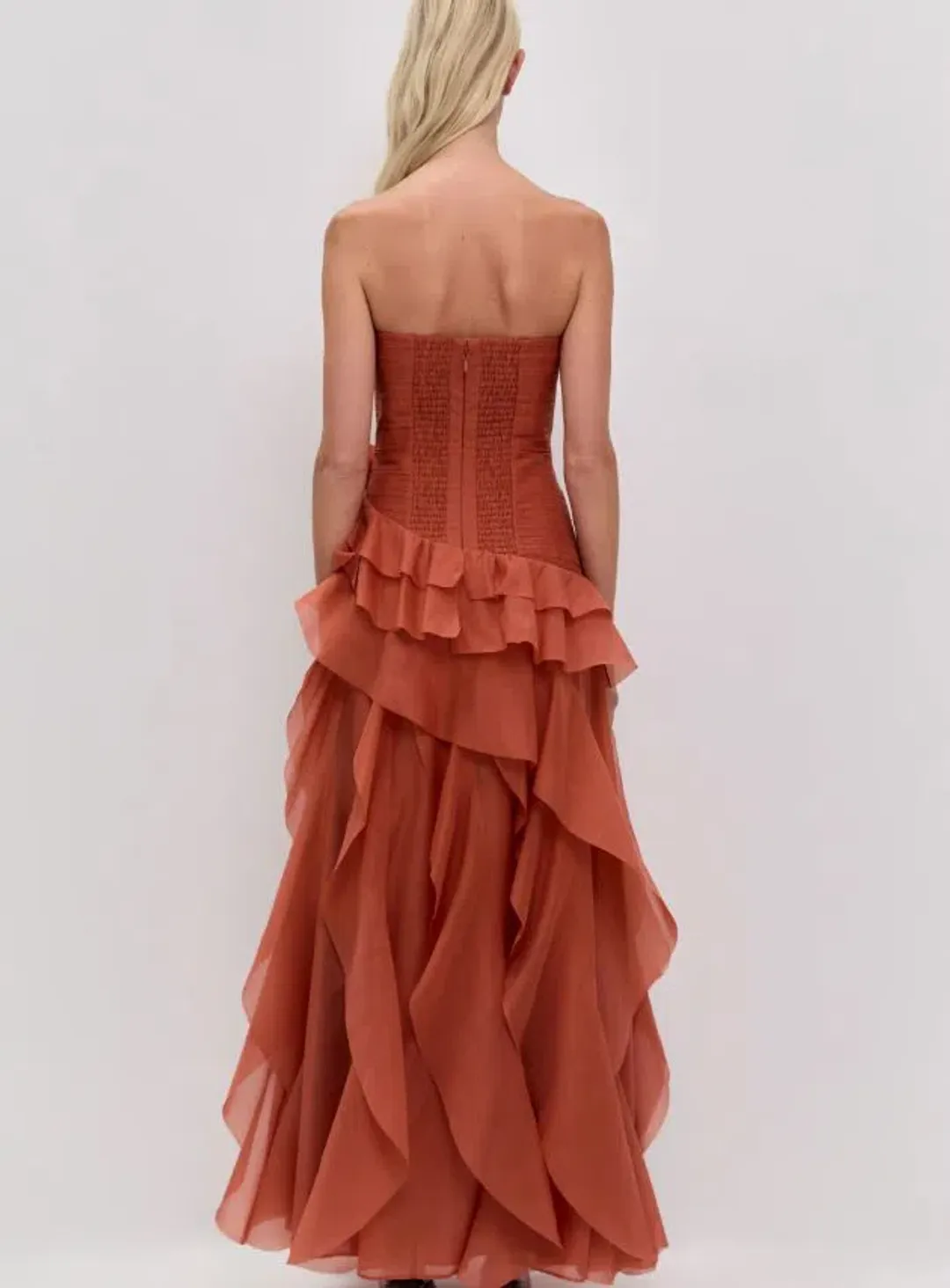 Aje Canyon Gown in Coral Clay Size 8 for rent on The Volte - main image
