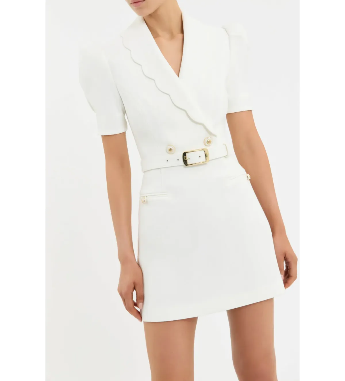 Rebecca Vallance Marina Short Sleeve Mini Dress in Ivory Size 14 - Image 4
