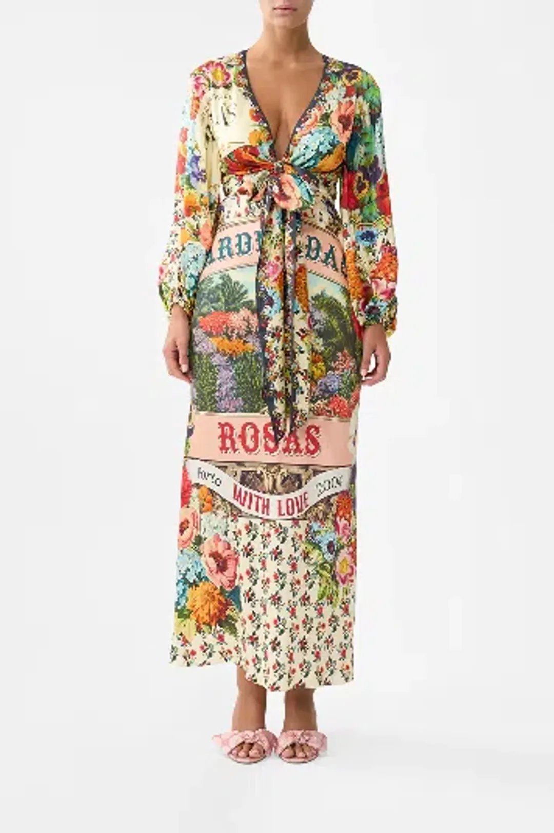 Camilla Blouson Sleeve Bias Dress Aromatic Amor size S (can fit 6-10) and matching clutch for rent on The Volte - main image