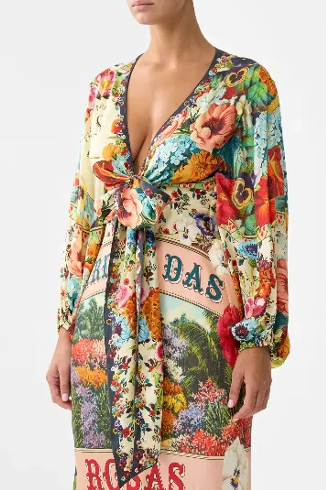 Camilla Blouson Sleeve Bias Dress Aromatic Amor size S (can fit 6-10) and matching clutch for rent on The Volte - main image