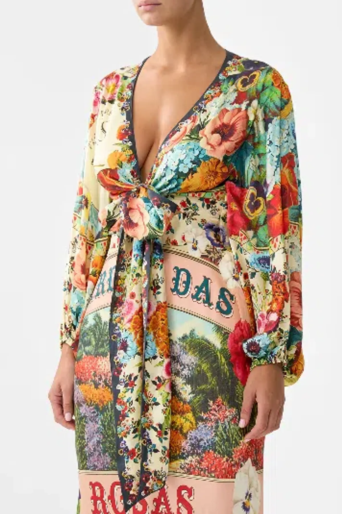 Camilla Blouson Sleeve Bias Dress Aromatic Amor size S (can fit 6-10) and matching clutch - Image 6