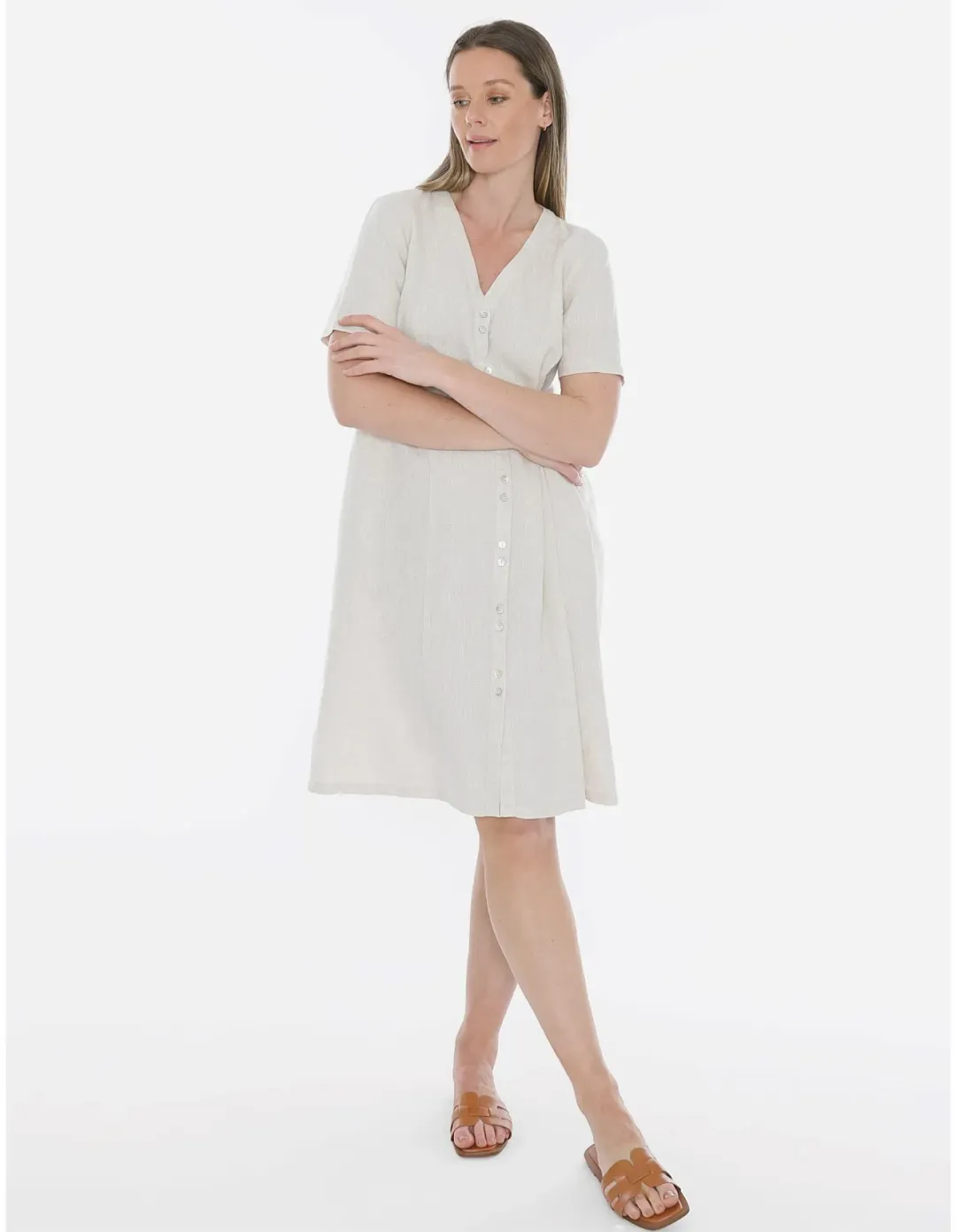 Jump Double Button V-neck Dress Beige Size 14 for rent on The Volte - main image