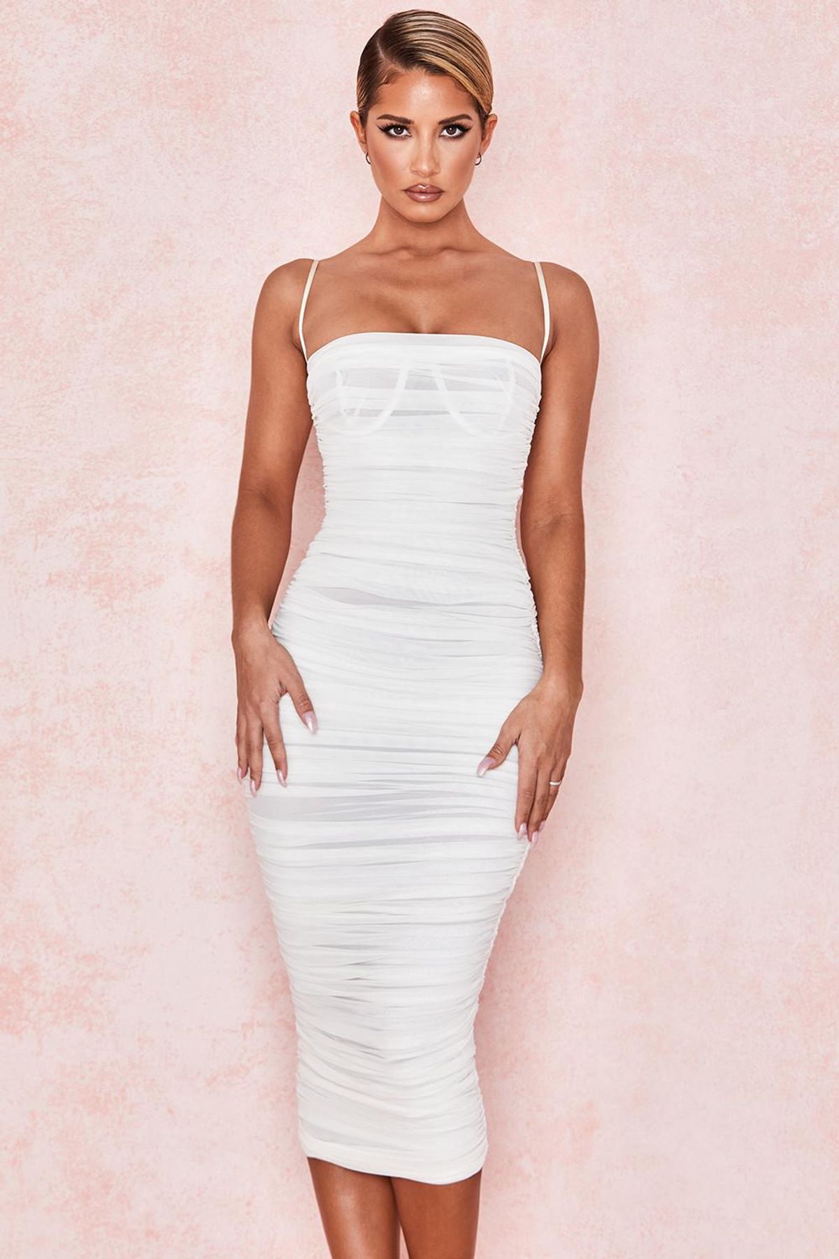 House of CB Sirene Gathered Organza Mesh Midi Dress White Size XS / Au 6 for rent on The Volte - main image