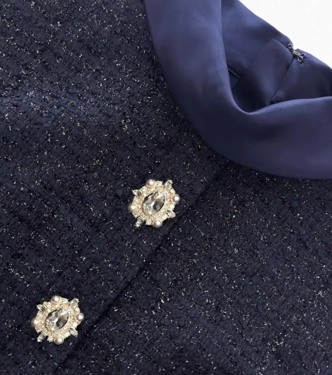 Self Portrait Navy Metallic Boucle Maxi Dress Size 6 for rent on The Volte - main image