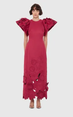 Leo Lin Exclusive Lucinda Floral-Appliquéd Cutout Crepe Maxi Dress Red Size 12 for rent on The Volte - image 1