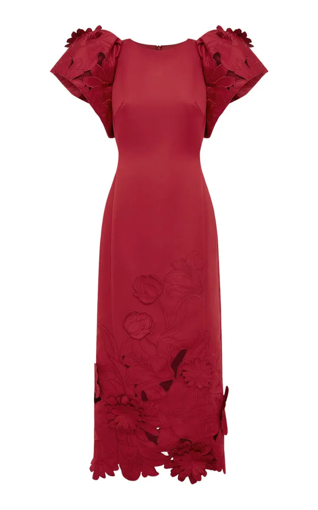 Leo Lin Exclusive Lucinda Floral-Appliquéd Cutout Crepe Maxi Dress Red Size 12 for rent on The Volte - main image