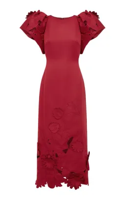 Leo Lin Exclusive Lucinda Floral-Appliquéd Cutout Crepe Maxi Dress Red Size 12 for rent on The Volte - image 3