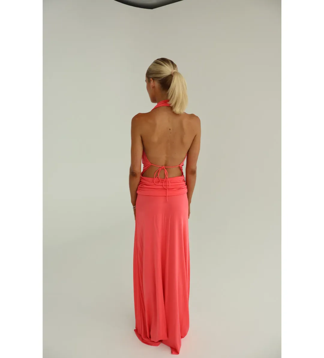The New Arrivals Ilkyaz Ozel Tanit Draped Satin Gown in Pink Size AU6 for rent on The Volte - main image