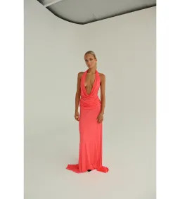 The New Arrivals Ilkyaz Ozel Tanit Draped Satin Gown in Pink Size AU6 for rent on The Volte - image 1