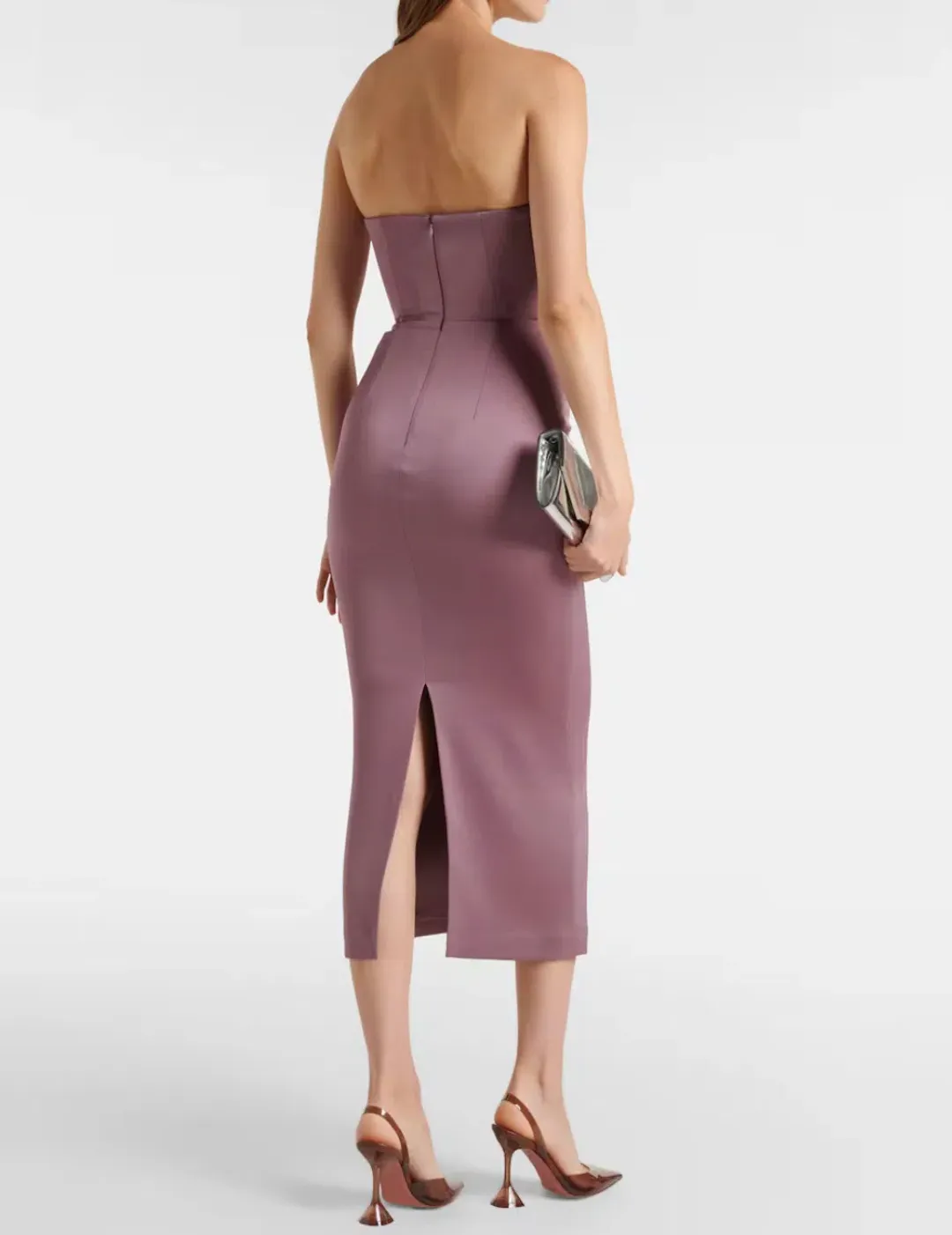 ALEX PERRY Strapless Draped Satin-Crepe Midi Dress Bridesmaid Dress in Purple AU 6 for rent on The Volte - main image