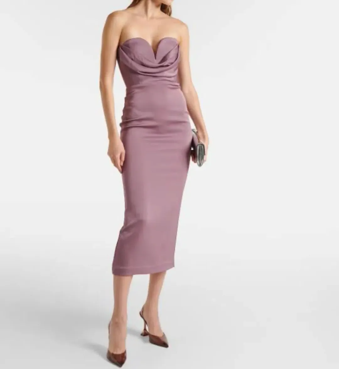 ALEX PERRY Strapless Draped Satin-Crepe Midi Dress Bridesmaid Dress in Purple AU 6 for rent on The Volte - main image