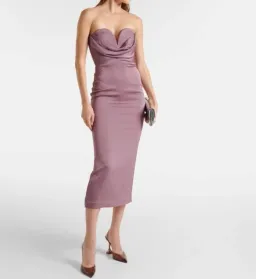 ALEX PERRY Strapless Draped Satin-Crepe Midi Dress Bridesmaid Dress in Purple AU 6 for rent on The Volte - image 3