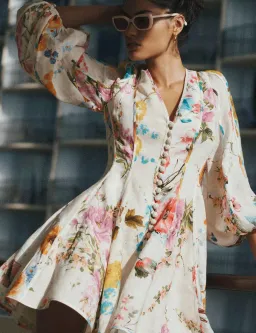 Zimmermann Halcyon Panelled Floral Puff Sleeve Mini Dress in Size 0P / AU 6 P - Cottagecore & Garden Party Dress for rent on The Volte - image 3