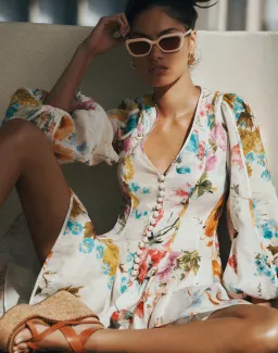 Zimmermann Halcyon Panelled Floral Puff Sleeve Mini Dress in Size 0P / AU 6 P - Cottagecore & Garden Party Dress for rent on The Volte - image 4