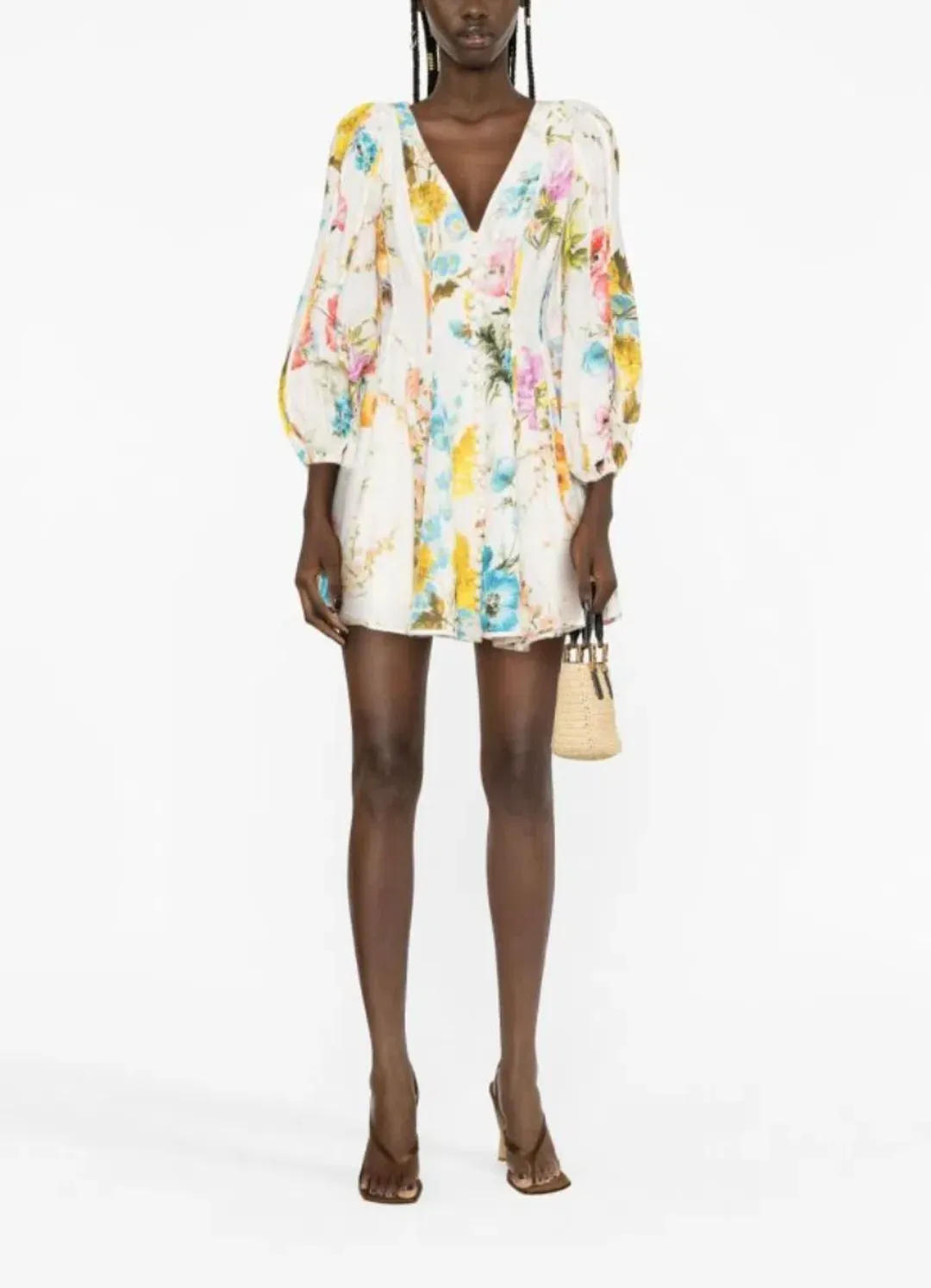 Zimmermann Halcyon Panelled Floral Puff Sleeve Mini Dress in Size 0P / AU 6 P - Cottagecore & Garden Party Dress for rent on The Volte - main image