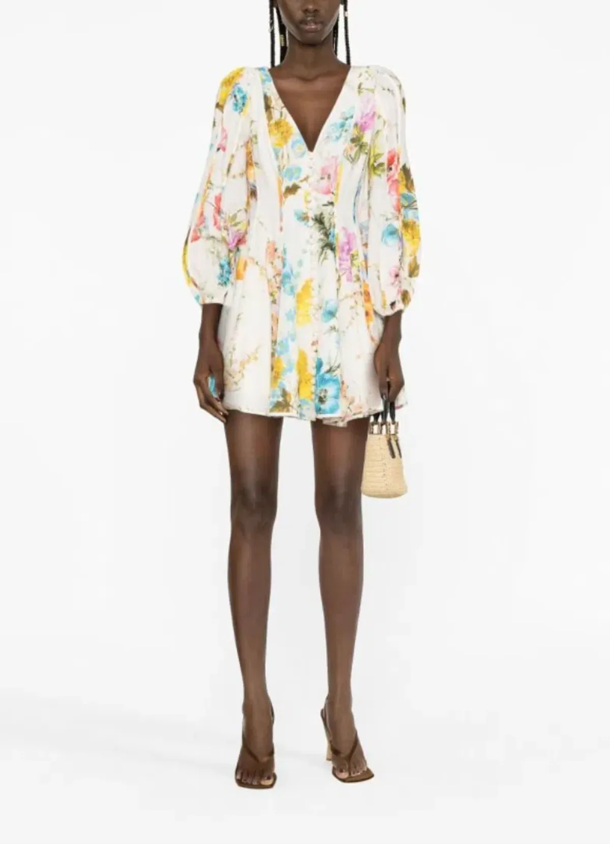 Zimmermann Halcyon Panelled Floral Puff Sleeve Mini Dress in Size 0P / AU 6 P - Cottagecore & Garden Party Dress for rent on The Volte - main image