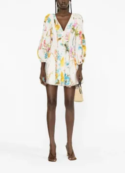 Zimmermann Halcyon Panelled Floral Puff Sleeve Mini Dress in Size 0P / AU 6 P - Cottagecore & Garden Party Dress for rent on The Volte - image 1