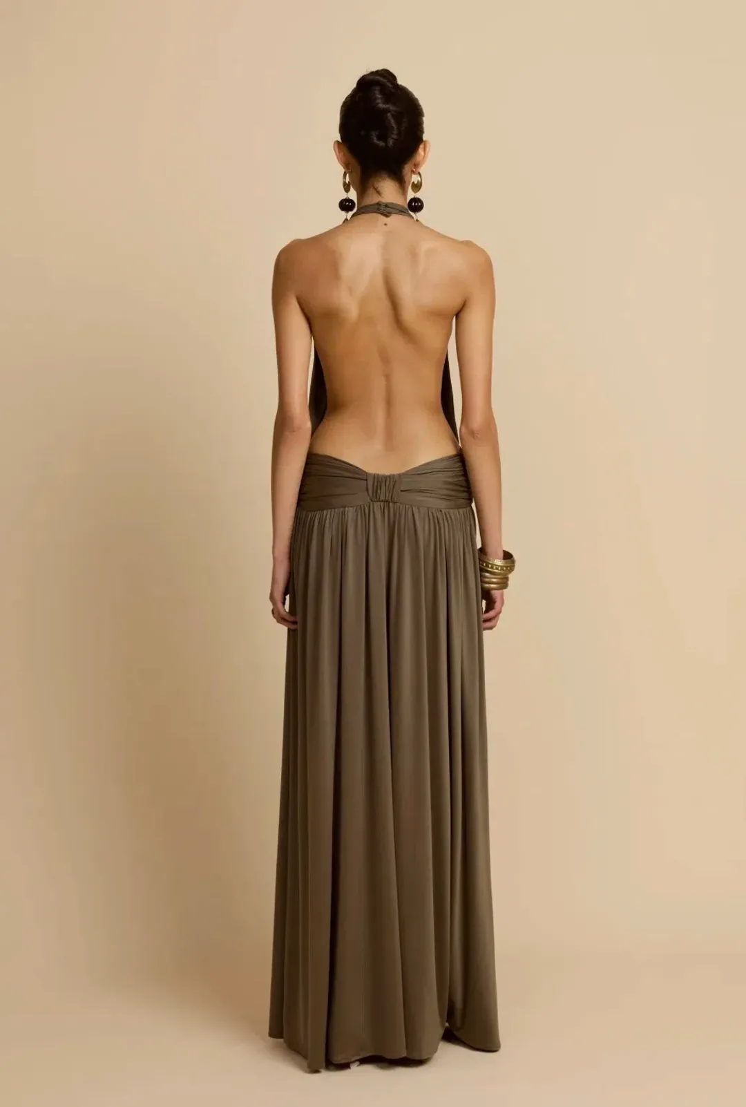 Arcina Ori, SANTINA DRESS KHAKI, Size XS, maxi, green for rent on The Volte - main image