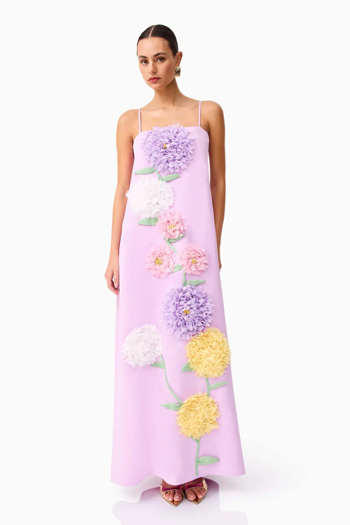 Elliat Buttercup Embroidered Maxi Dress in Purple - Size L/12 - Image 1