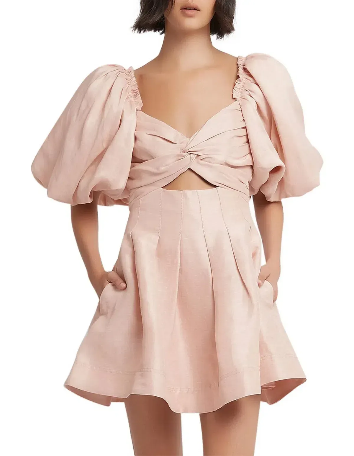 AJE Dusk Knot Puff Sleeve Mini Dress Size 8 AU Pink - Image 1