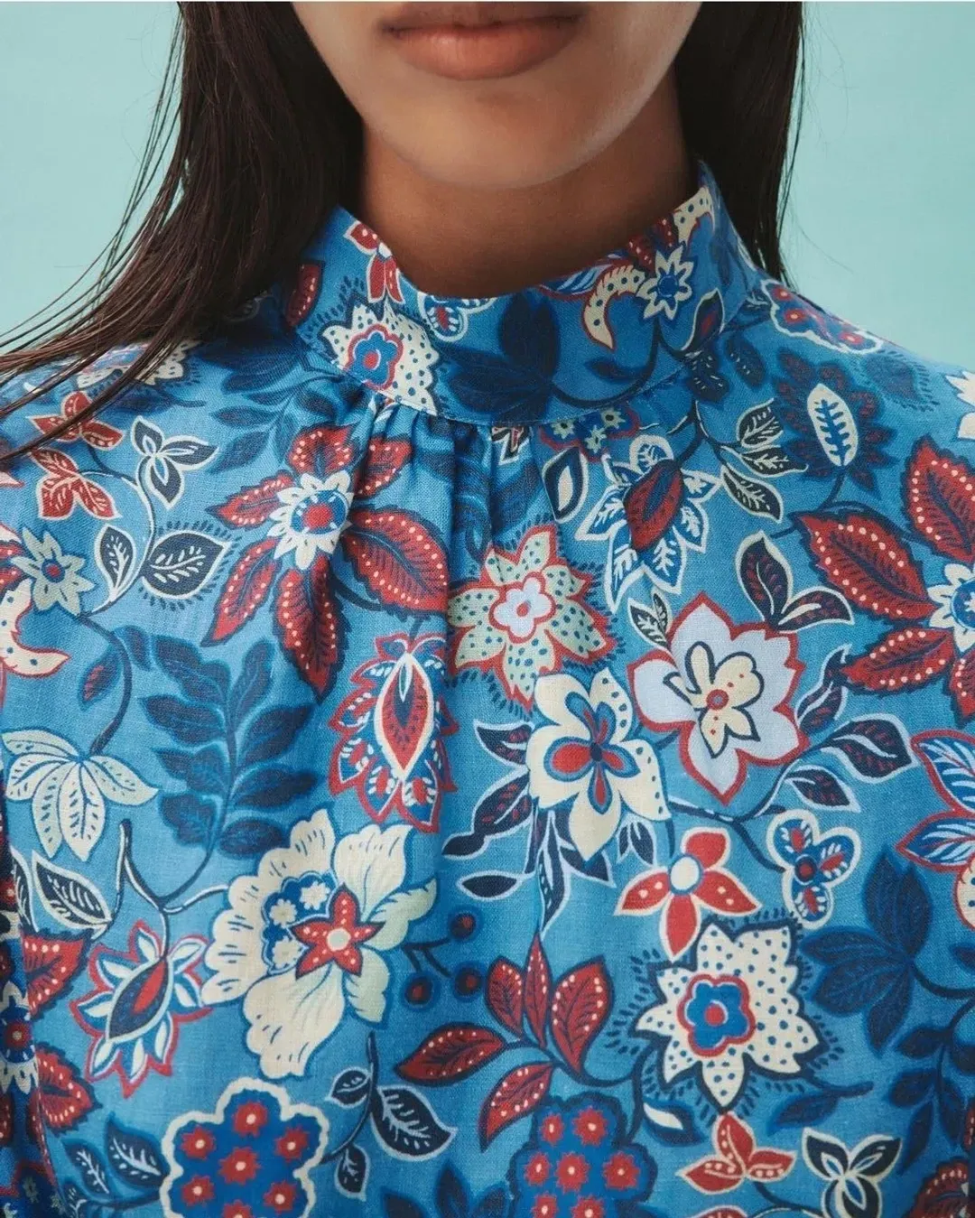 Alemais Isabella Mini Dress Size 14 AU Blue Paisley for rent on The Volte - main image