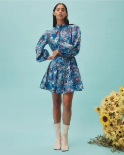 Alemais Isabella Mini Dress Size 14 AU Blue Paisley for rent on The Volte - image 1