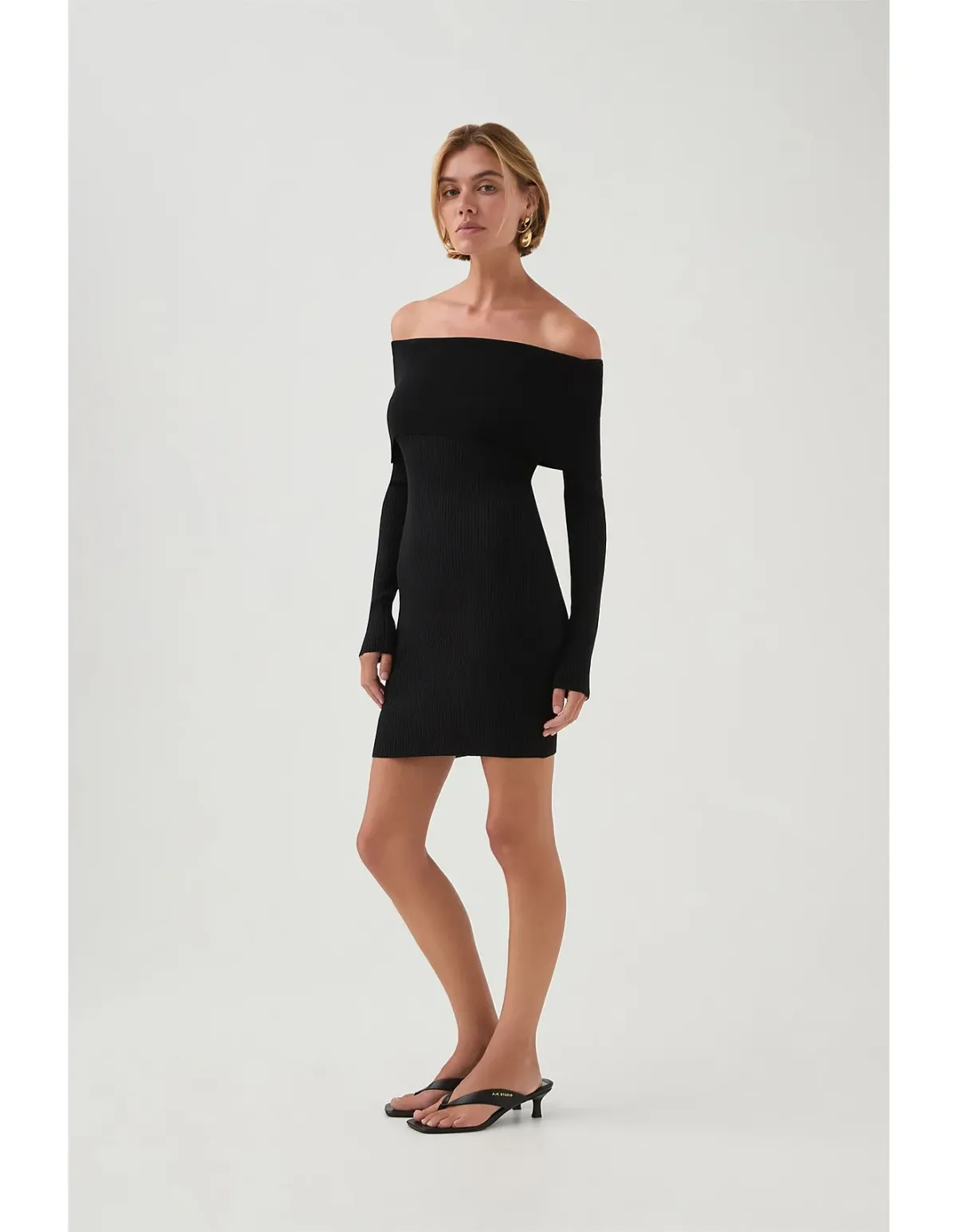 Aje Studio Deia Off Shoulder Long Sleeve Dress Black Size 12 - Image 1